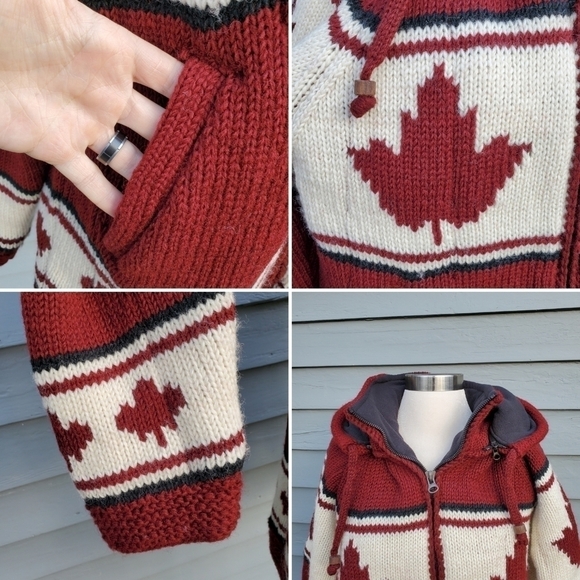 Northern Lifestyle Canadian Flag Maple Leaf Wool Knit Hoodie Coat Jacket Men's L - Picture 7 of 9